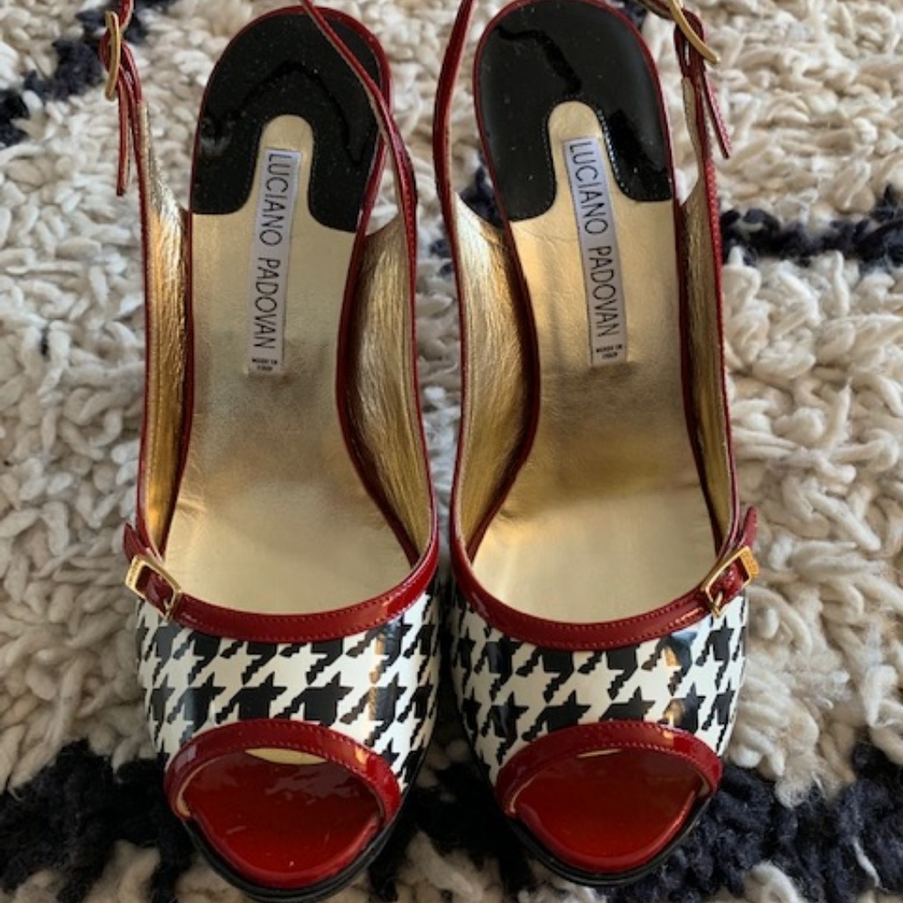 Luciano Padovan houndstooth peeptoe heels